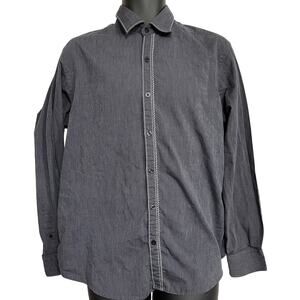 Michael Brandon Button Up Shirt Men Size M Gray Striped Long Sleeve Cotton Blend